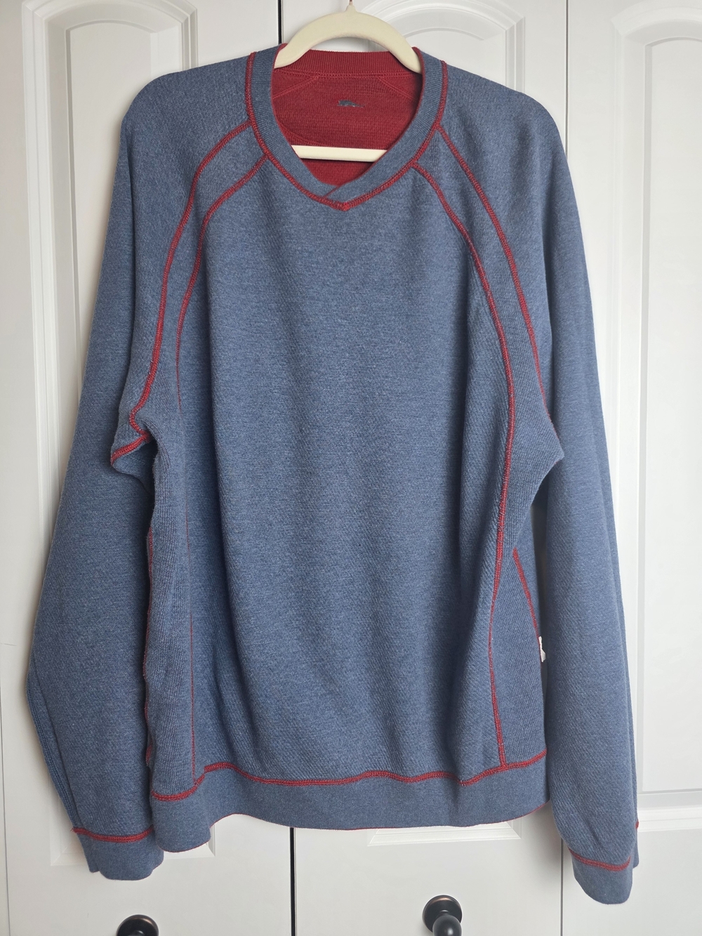 Tommy Bahama Reversible Crewneck Sweater XL Red Blue Marl Pullover - Picture 11 of 15